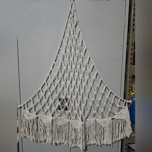 Handmade Macramé Wall Hanging with Fringe 39" X 39' X 53' Triangle Shape.